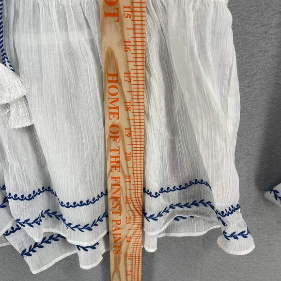 Derek Lam 10 Crosby Blouse Sz 4 White Blue Ailani Embroidered Sheer Coastal Chic - Picture 7 of 9
